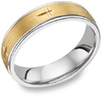 cross etched wedding band in 14k two tone gold