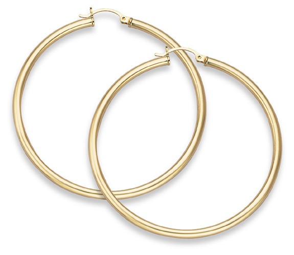 2 1/8 Inch 14K Gold Hoop Earrings, 3mm Thick