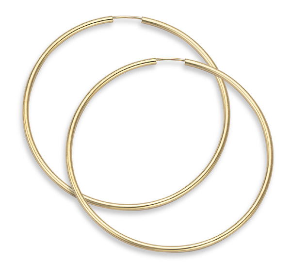 2 1/8 Inch 14K Gold Hoop Earrings (2mm Thick)