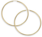 1 1/2 Inch 14K Gold Plain Hoop Earrings (2mm Thick)