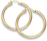 1 1/2 Inch 14K Gold Plain Hoop Earrings (3mm)