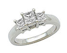 White Gold Three Stone 1/2 Carat Princess Cut Diamond Ring