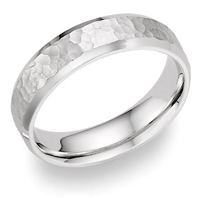 14k white gold hammered wedding band ring