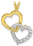 10K Gold Double Heart CZ Pendant