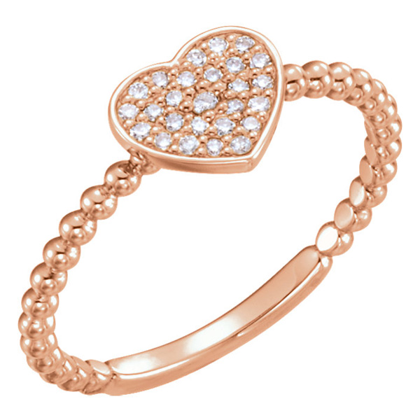 14K Rose Gold Beaded Diamond Heart Ring
