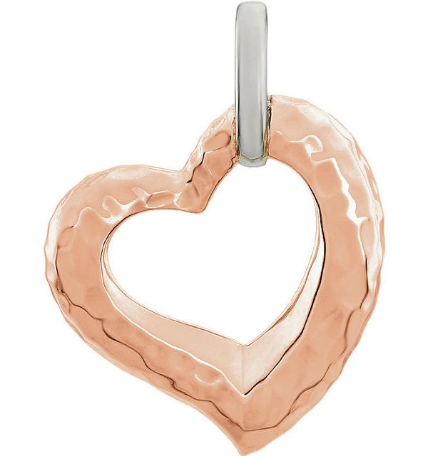 14K Rose and White Gold Hammered Heart Pendant