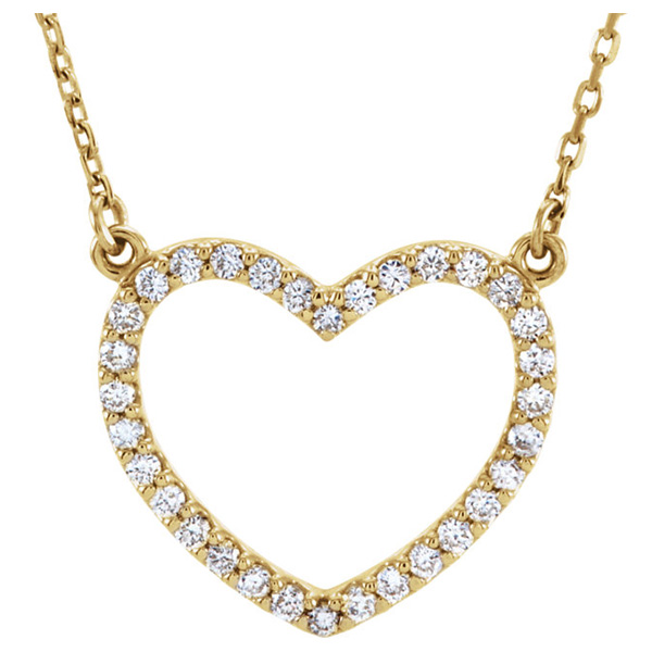 14K Yellow Gold Open Heart Diamond Necklace in 16