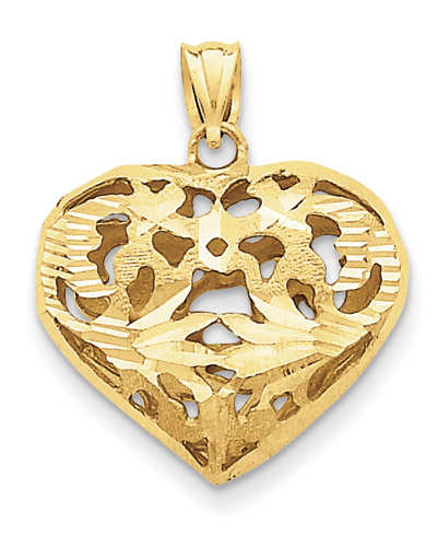 Diamond-Cut Design Heart Pendant, 14K Yellow Gold