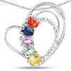 Multi-Sapphire Gemstone Heart Necklace, Sterling Silver