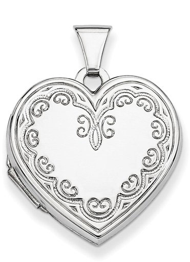 Ornate Engraved Heart Locket Pendant Necklace, Sterling Silver