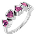 5-Stone Heart-Shaped Pink Tourmaline Ring 14K White Gold