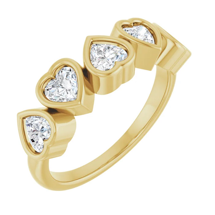 5-Stone Heart-Shaped White Sapphire Ring in 14K Gold