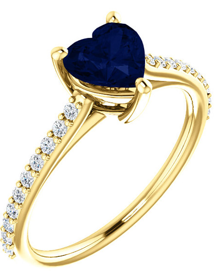 Azure Blue Heart-Cut Sapphire and Diamond Ring in Yellow Gold