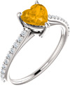Butterscotch Citrine Heart-Shaped Ring with 1/5 Carat of Diamonds