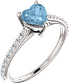 Loving Heart Sky-Blue Topaz and 1/5 Carat Diamond Ring in White Gold