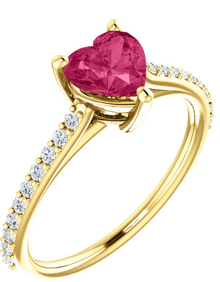 Yellow Gold Heart-Shape Pure Pink Topaz Diamond Ring