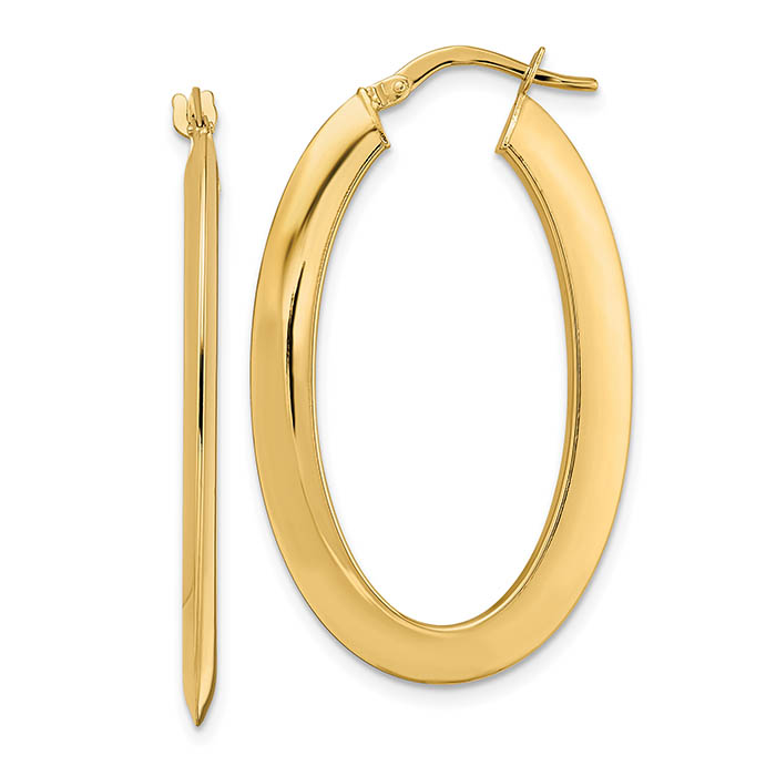 1 1/2 Inch Italian Oval Hoop Earrings 14K Gold