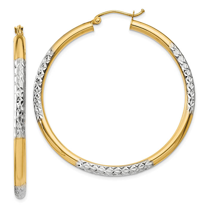 1 3/4 inch diamond-cut hoop earrings 14k two-tone gold