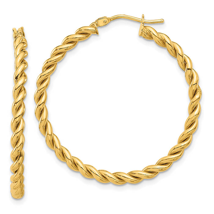 1 3/8 inch italian twist hoop earrings 14k gold