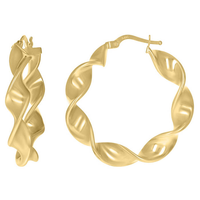 1 3/8 inch twisted hoop earrings 14k gold