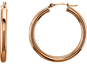 14K Rose Gold 1 3/16 Inch Hinged Hoop Earrings (3mm Thick)