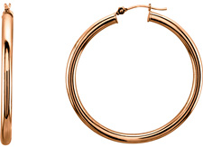 14K Rose Gold 1 9/16 Inch Hinged Hoop Earrings, 3mm