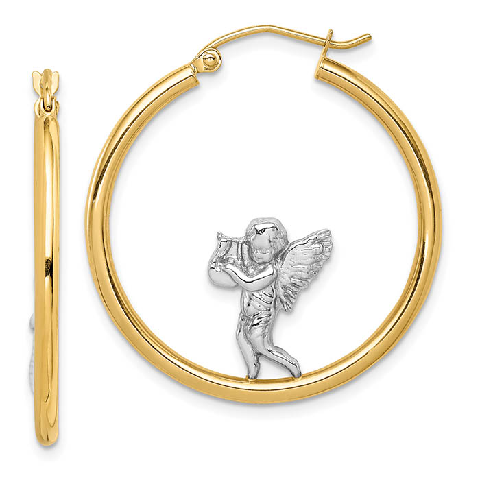 14k gold two-tone angel hoop earrings
