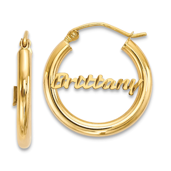 Diamond-Cut Personalized Name Hoop Earrings, 14K Gold