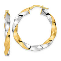 italian 1 1/2 inch 14k two-tone gold twisted hoop earrings