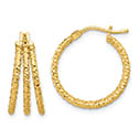 small italian 3 row textured hoop earrings 14k gold
