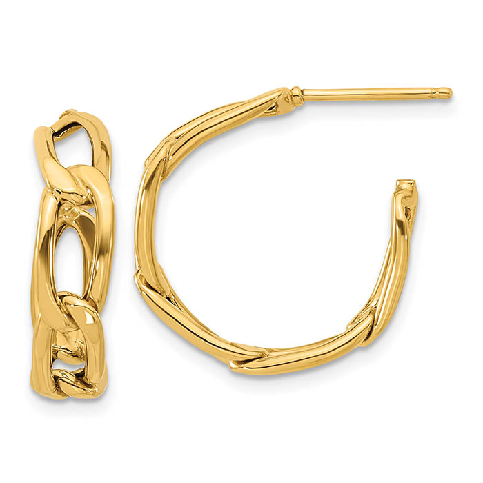 italian link design C-Hoop earrings 14k gold