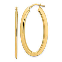 large italian 1 13/16 inch polished oval hoop earrings 14k gold
