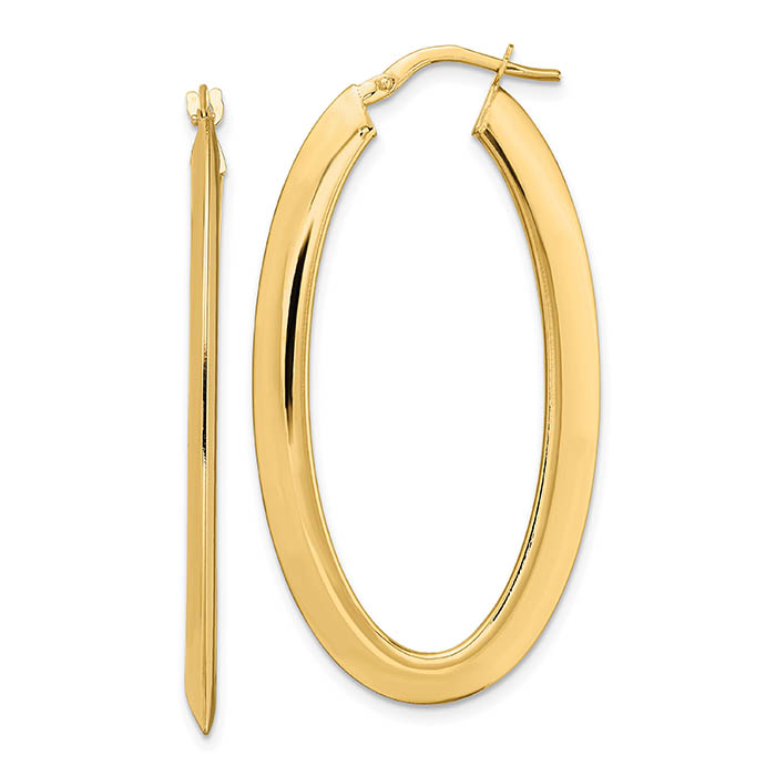 large italian 1 13/16 inch polished oval hoop earrings 14k gold