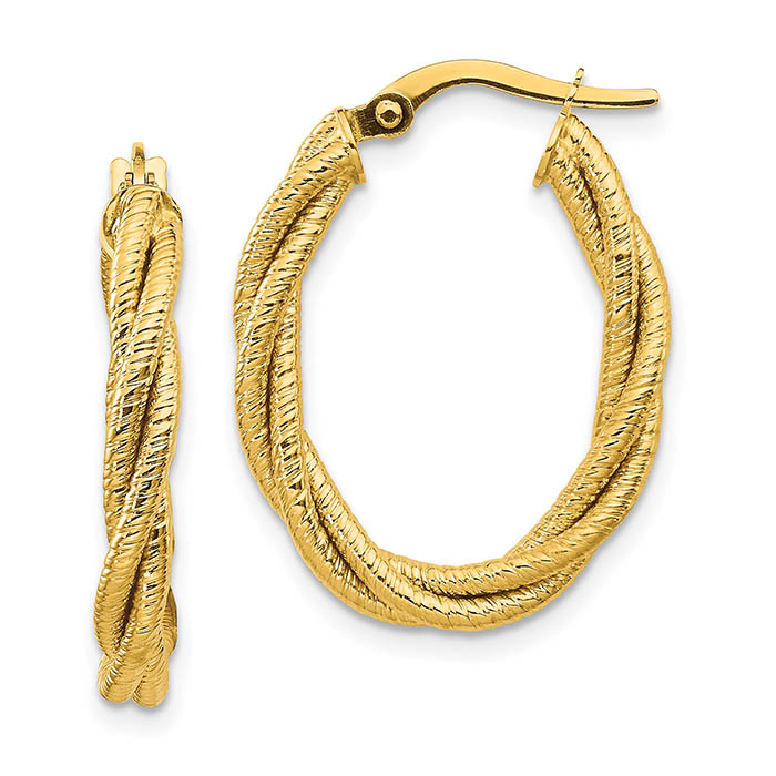 1 inch italian twisted textured oval hoop earrings 14k gold
