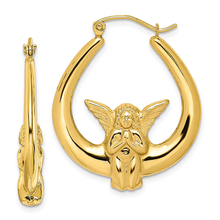 oval tear-drop angel hoop earrings 10k gold