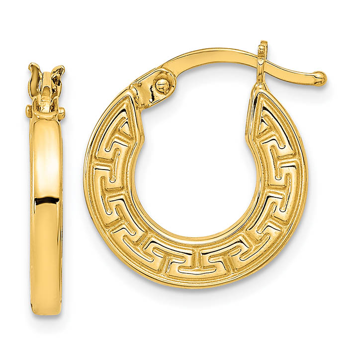 small greek key hoop earrings 14k gold