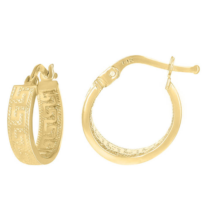 greek key hoop earrings 14k gold