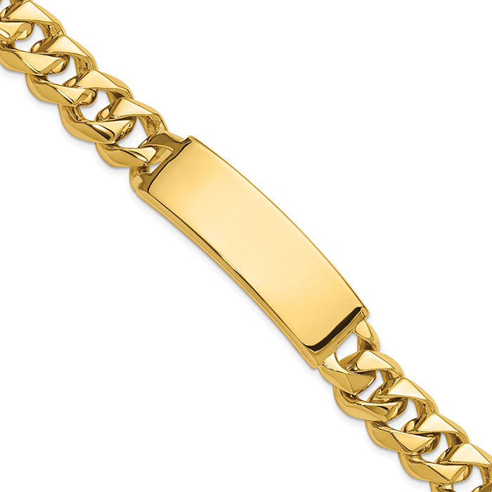 Heavy 14mm Curb Link ID Bracelet for Men in 14K Solid Gold, 8.5 Inches