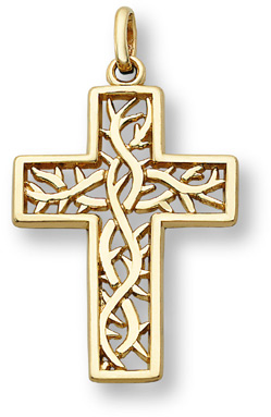 Crown of Thorns Cross Pendant, 14K Yellow Gold