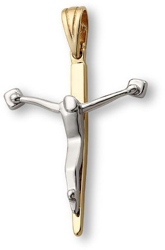 modern crucifix pendant 14k two tone gold