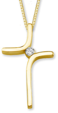 Diamond Solitaire Cross Necklace in 14K Gold