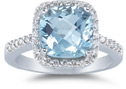 1/3 Carat Diamond and Aquamarine Ring, 14K White Gold