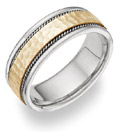 Two-Tone Brushed Hammered Wedding Band Ring in 14K Gold