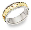 Celtic Claddagh Wedding Band Ring - 14K Two-Tone Gold