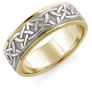 Aidan Celtic Wedding Band Ring, 14K Two-tone Gold