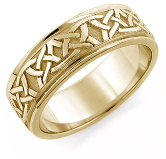 Aidan Celtic Wedding Band Ring, 14K Yellow Gold
