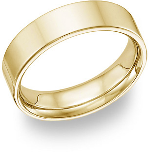 14K Yellow Gold Flat Wedding Band Ring - 6mm