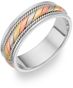 14K Tri-Color Gold Design Wedding Band Ring