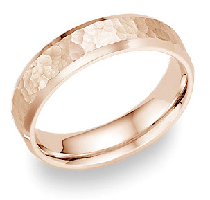 14K Rose Gold Hammered Wedding Band Ring