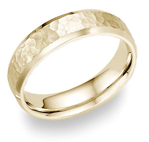14K Yellow Gold Hammered Wedding Band Ring